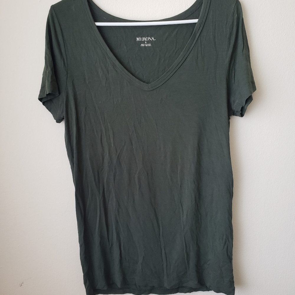 Army Green Scoop Neck Shirt